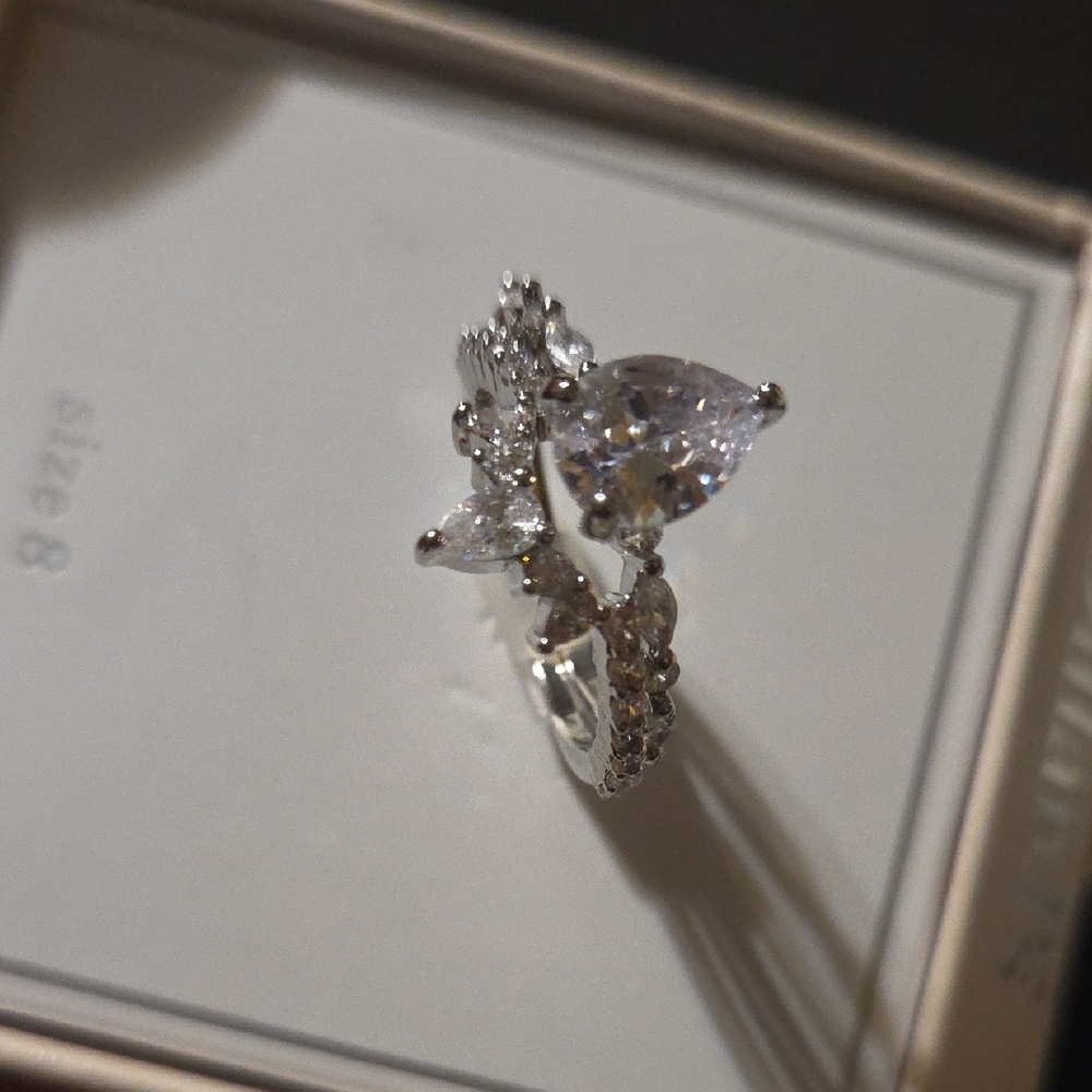 Dillard's Silver Pear-Cut CZ Halo Ring in Silver - Size 8 - Picture 5 of 9